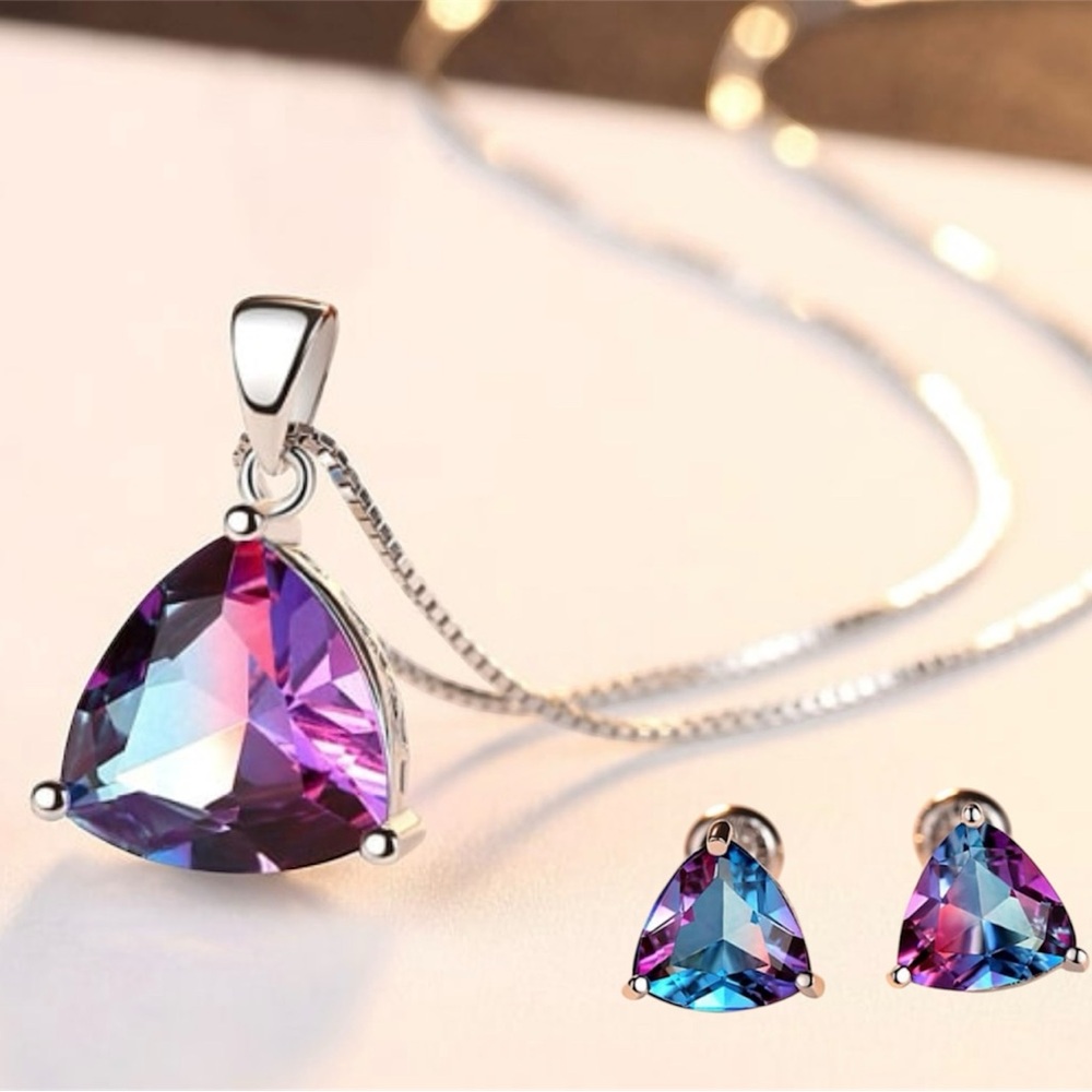 Solid Sterling silver Mystic Tourmaline Triangle earing
